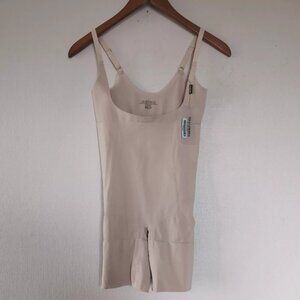 Tummy Control Shapewear Bodysuit Sz L Waist Thigh Nude Beige Undergarment